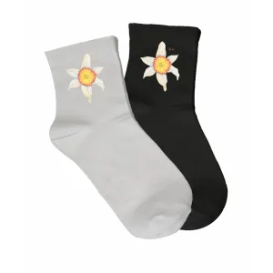 Skarpety damskie czarne z kwiatowym wzorem - Najmodniejszy d