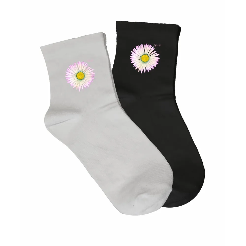 Skarpety damskie czarne z kwiatowym wzorem - Najmodniejszy d