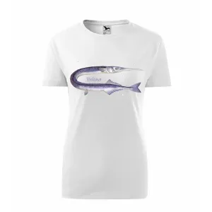 Modna koszulka bawełniana damska w białym kolorze z motywem ryb