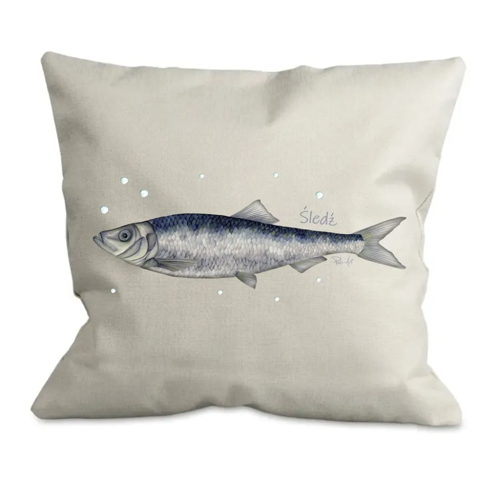 Poszewka bawełniana eco 38x38cm z wkładem - RYBY MORSKIE | Skle