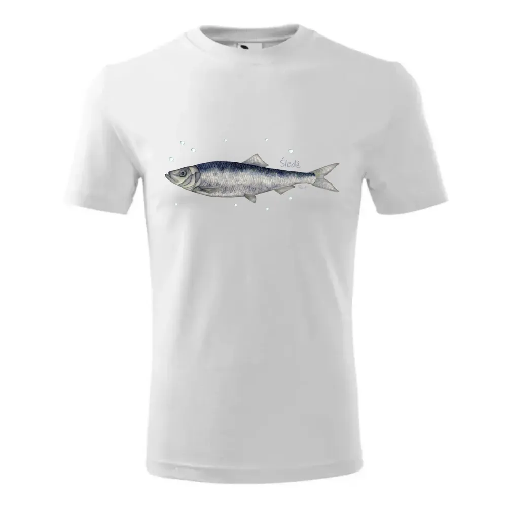 Koszulka Męska Bawełniana - Biała z Motywem Ryb Morskich