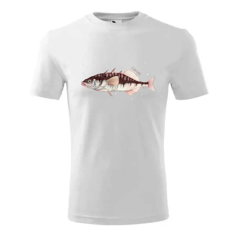 Koszulka Bawełniana Dziecięca Biała z Rybami Morskimi