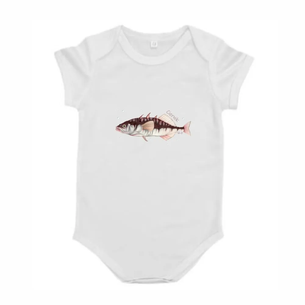 Body dziecięce białe z motywem ryb morskich