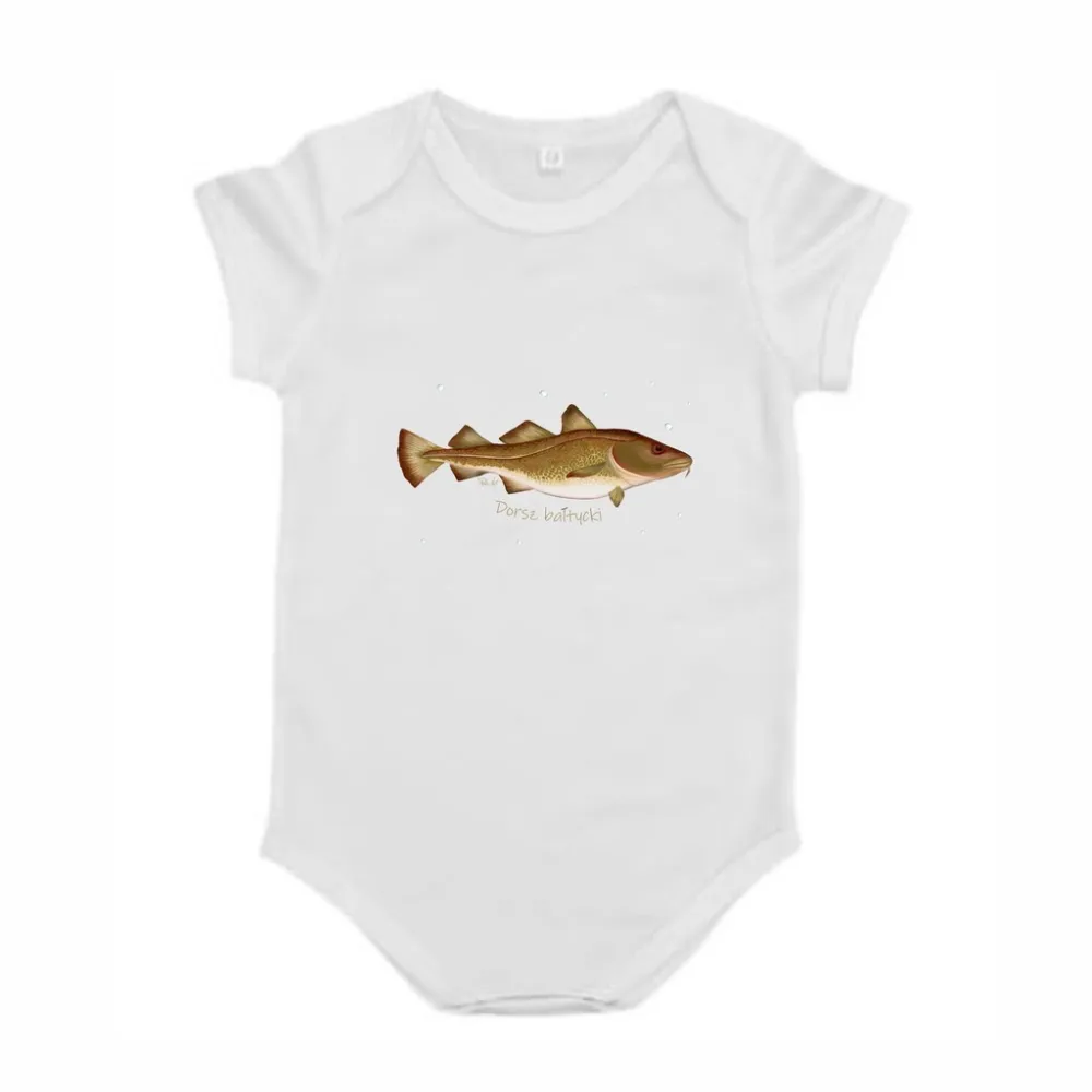 Body dziecięce białe z motywem ryb morskich