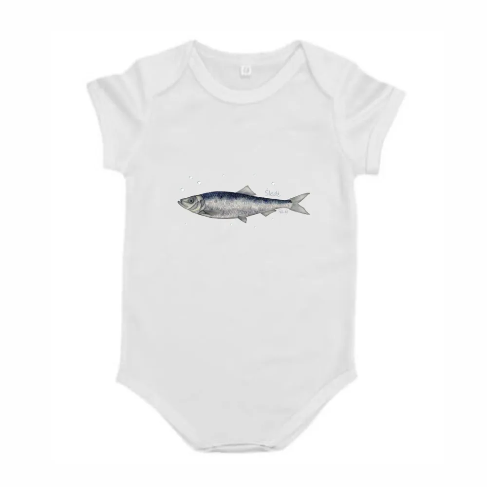 Body dziecięce białe z motywem ryb morskich