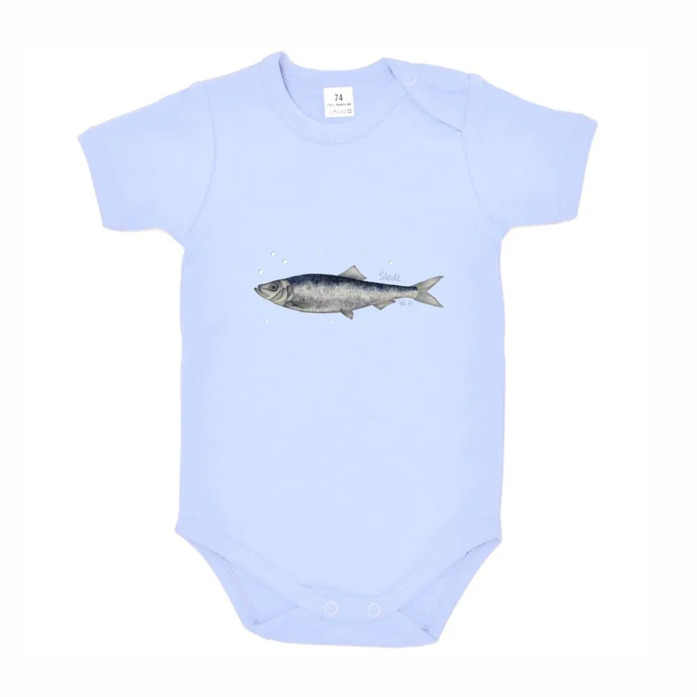 Body dziecięce niebieskie - RYBY MORSKIE dla maluchów w modnych