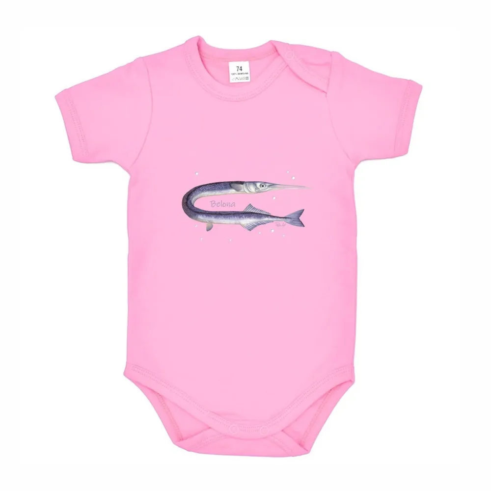 Body dziecięce różowe z motywem ryb morskich