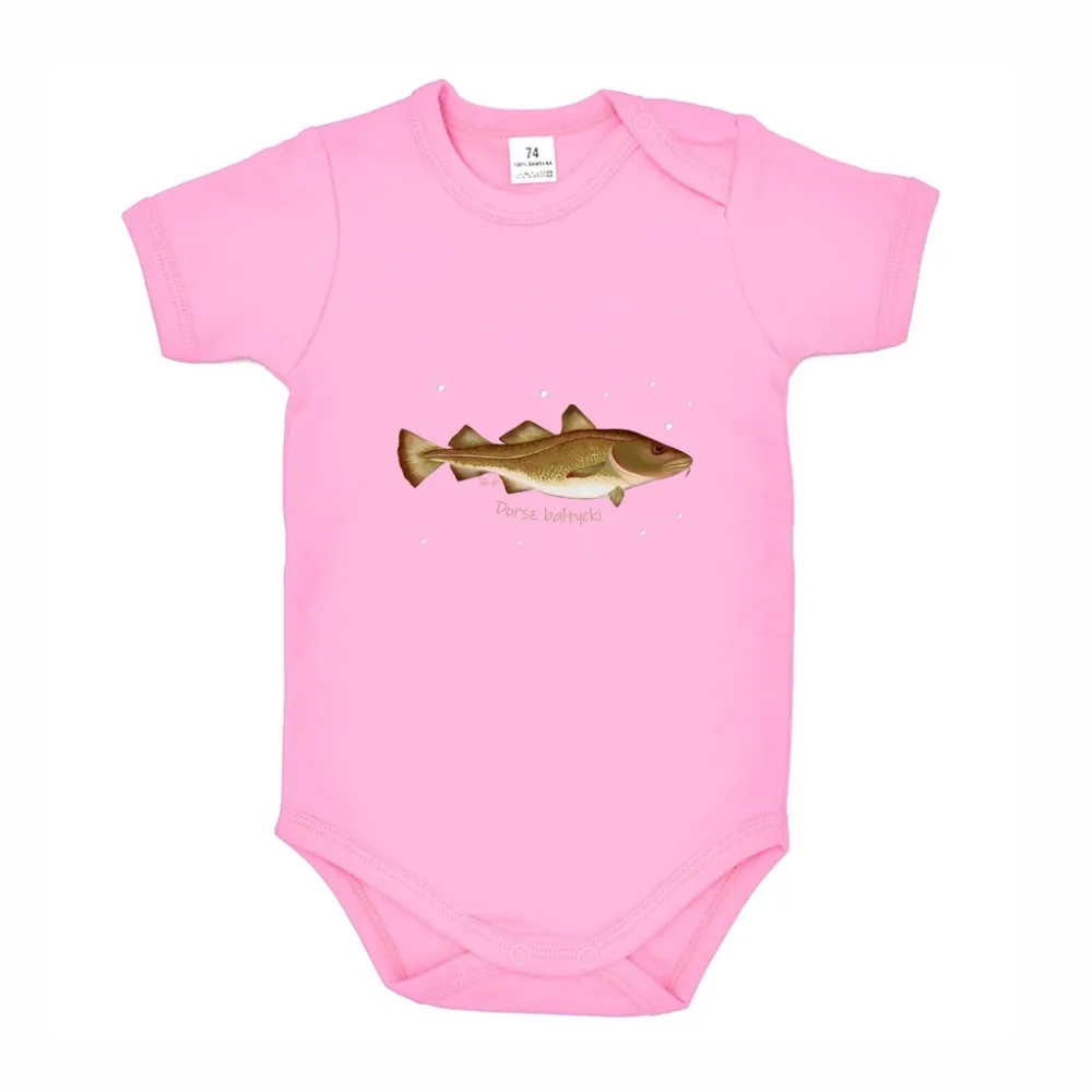 Body dziecięce różowe z motywem ryb morskich
