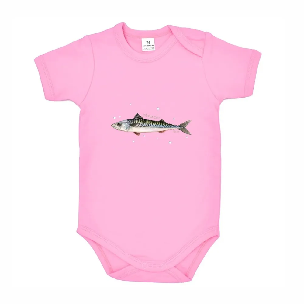 Body dziecięce różowe z motywem ryb morskich