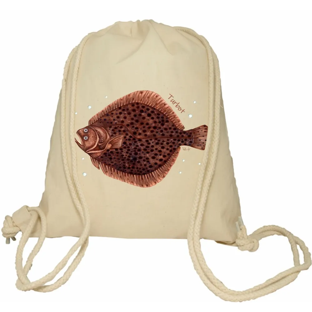 Plecak worek bawełniany Premium 37x46 naturalny - RYBY MORSKIE
