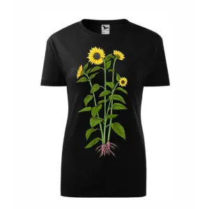 Koszulka Bawełniana Damska Czarna z Kwiatami - Modny i Wygo