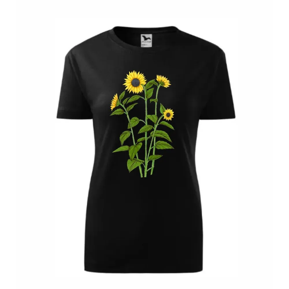 Koszulka Bawełniana Damska Czarna z Kwiatami - Modny i Wygo