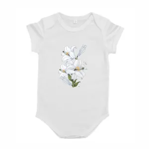 Body dziecięce białe z uroczym wzorem kwiatów