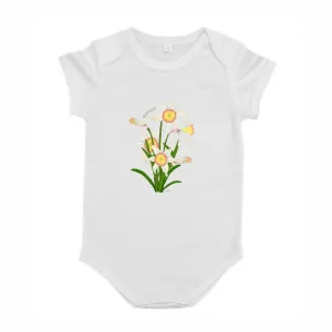 Body dziecięce białe z uroczym wzorem kwiatów
