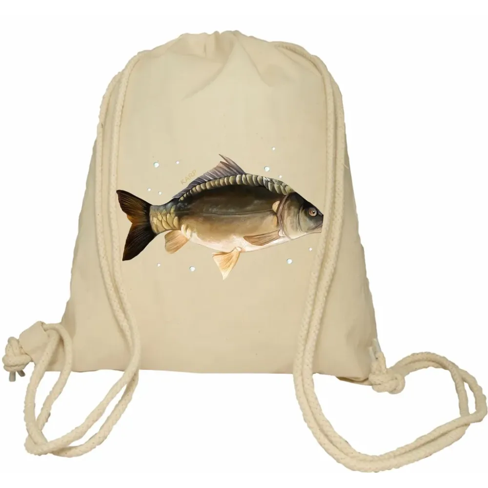Plecak worek bawełniany Premimum 37x46 naturalny - RYBY SŁODKOWODNE - KARP