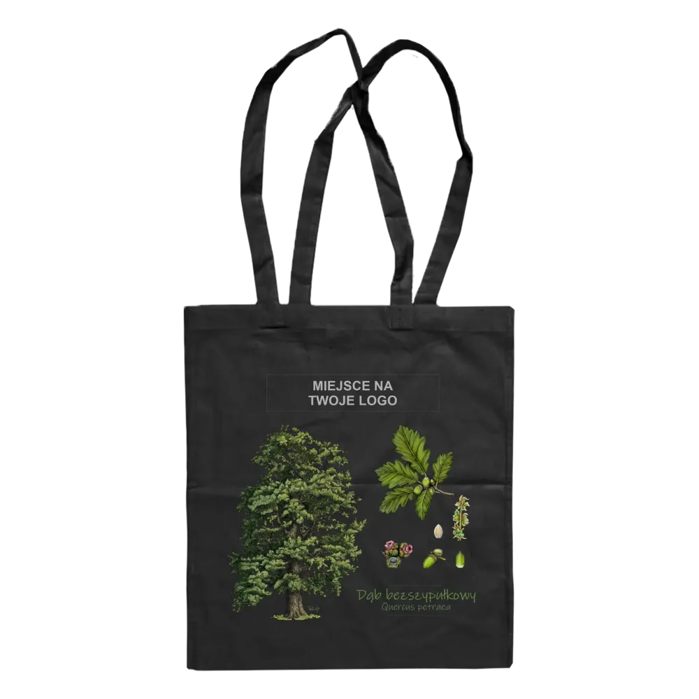 Personalizowana torba bawełniana czarna - DRZEWA / DĄB