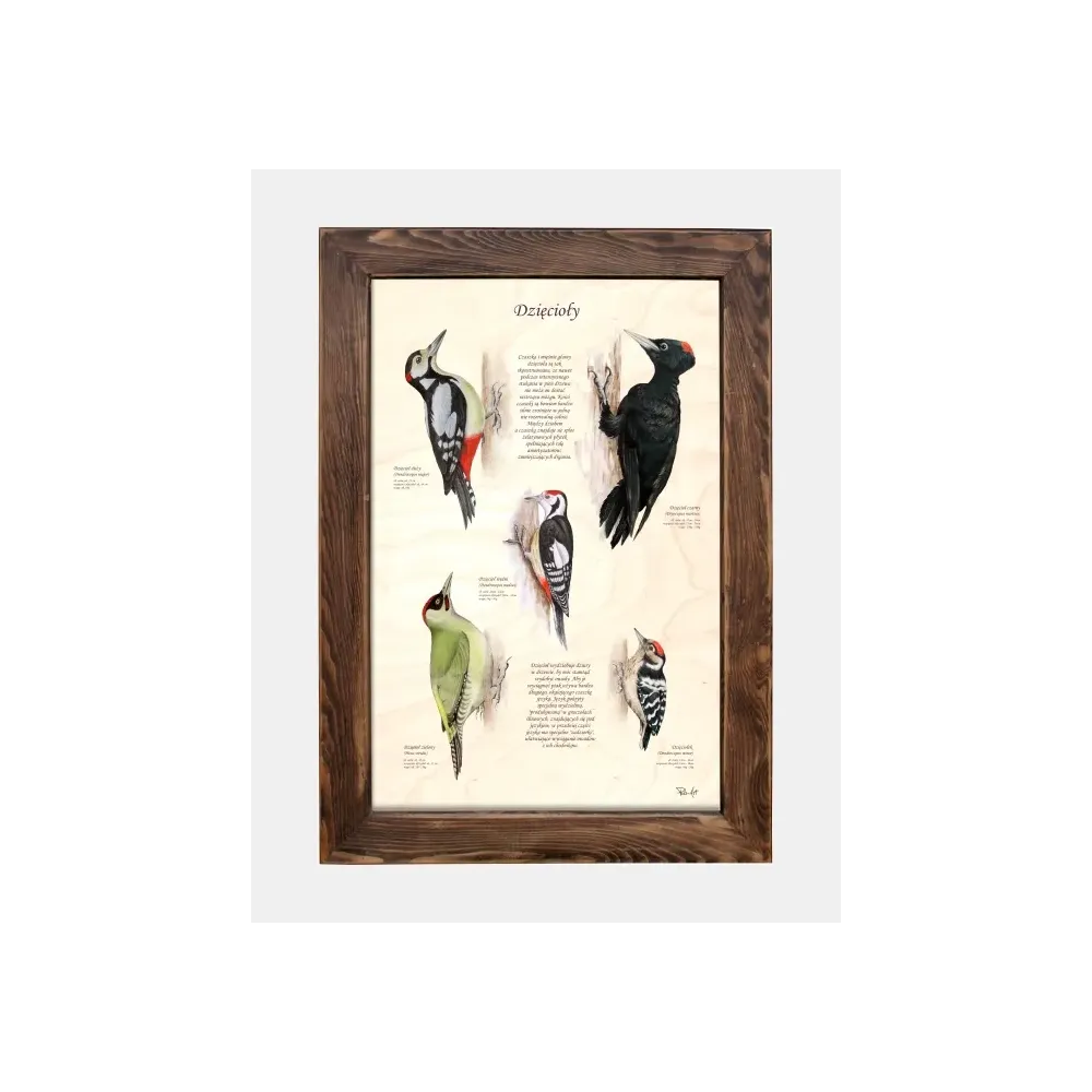 Tablica drewniana z motywem dzięciołów - idealna dekoracja do 