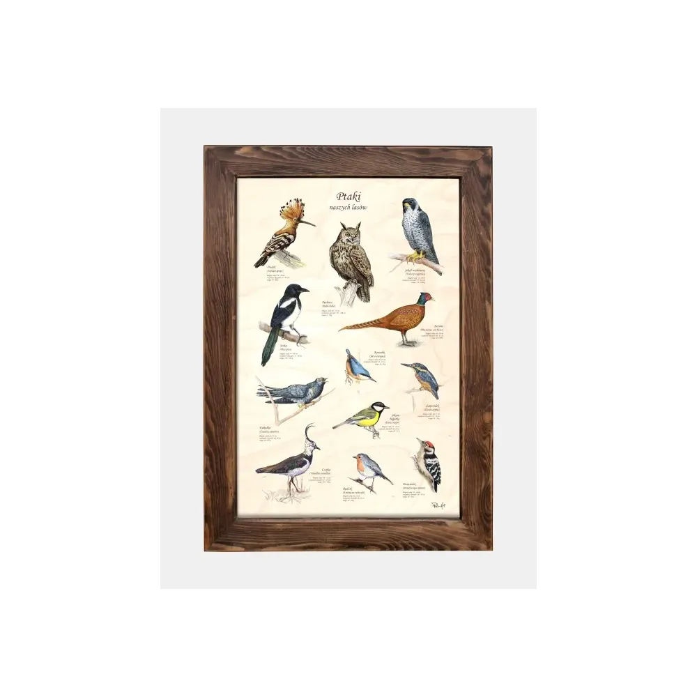 Tablica drewniana z motywem ptaków - Dekoracja ścenna