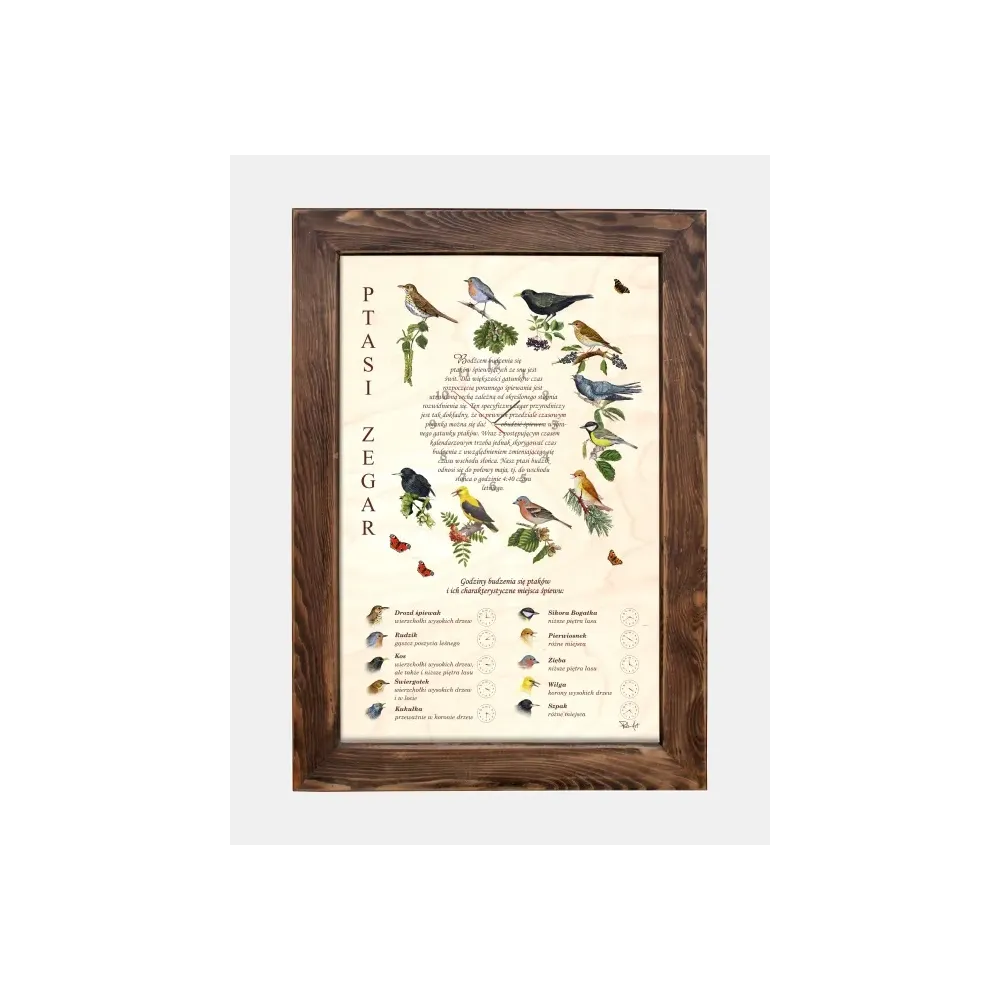 Tablica drewniana - Ptasi zegar | Dekoracyjna tablica zegarowa