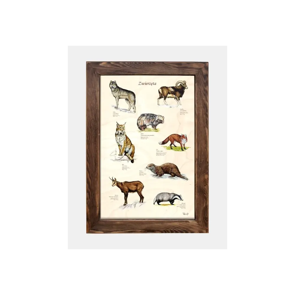 Tablica drewniana Zwierzęta II - Wyjątkowy element dekoracji wn