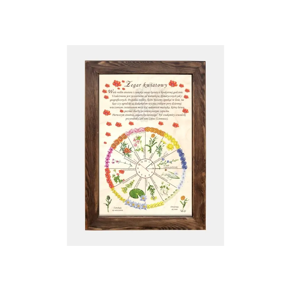Tablica drewniana - Zegar kwiatowy z unikalnym wzorem