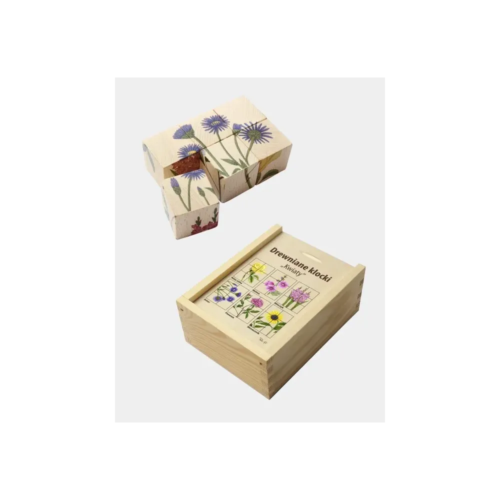 Klocki drewniane KWIATY - Zabawka edukacyjna dla dzieci