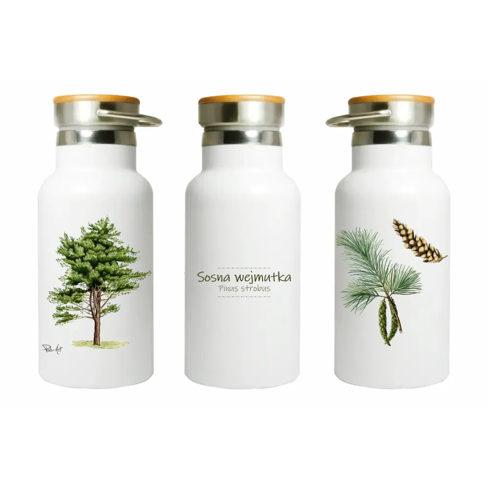 Butla stalowa termos 500 ml z motywem drzew i napisami