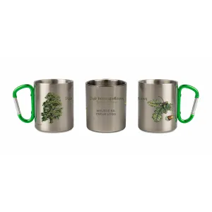 Kubek z karabińczykiem stalowy srebrny - DRZEWA - DĄB - PERSONALIZACJA