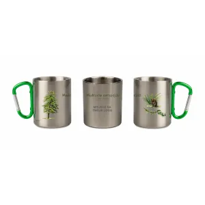 Kubek z karabińczykiem stalowy srebrny - DRZEWA - MODRZEW - PERSONALIZACJA
