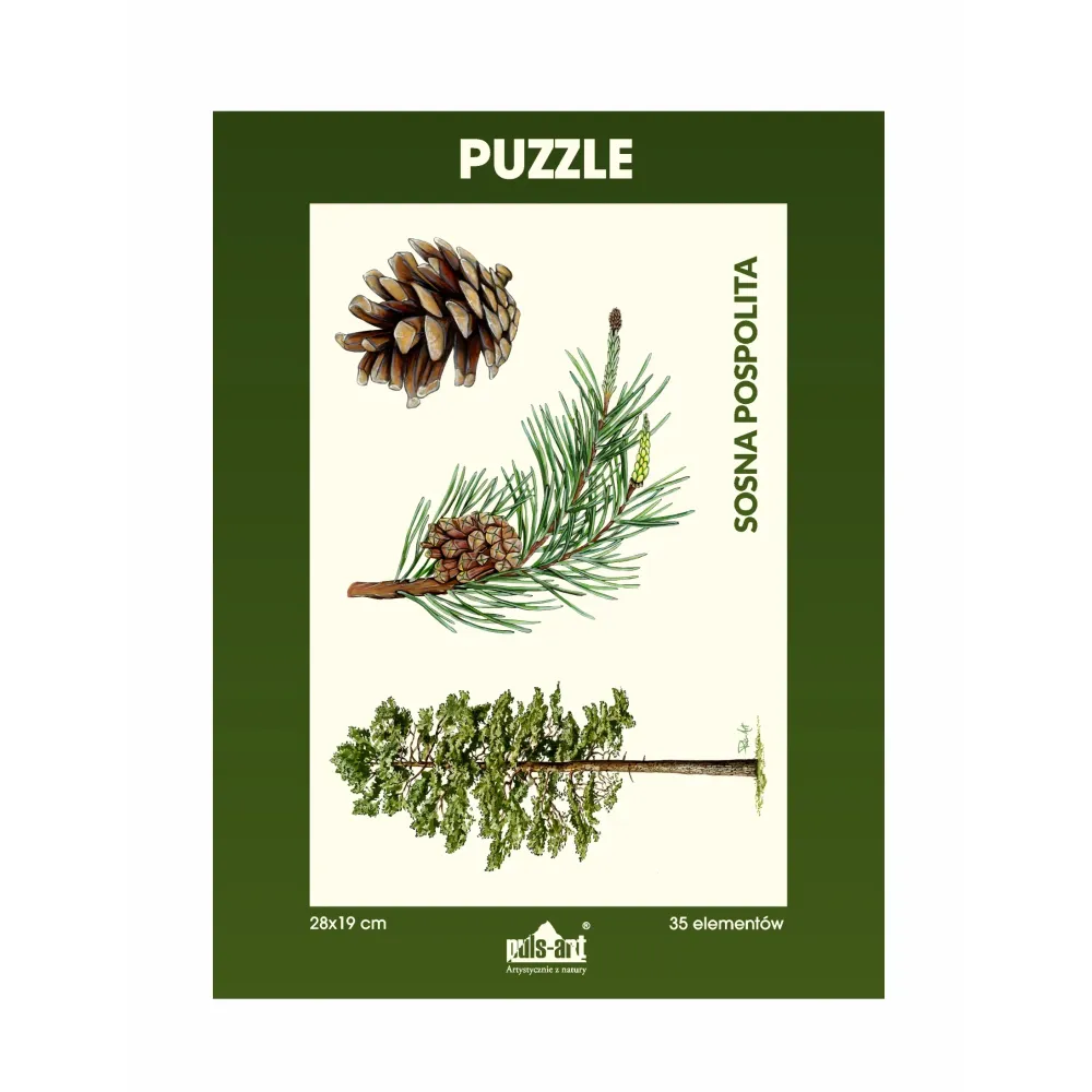 Puzzle 35 elementów 19x28 cm HQ z nadrukiem - DRZEWA (drzewo + szyszka)