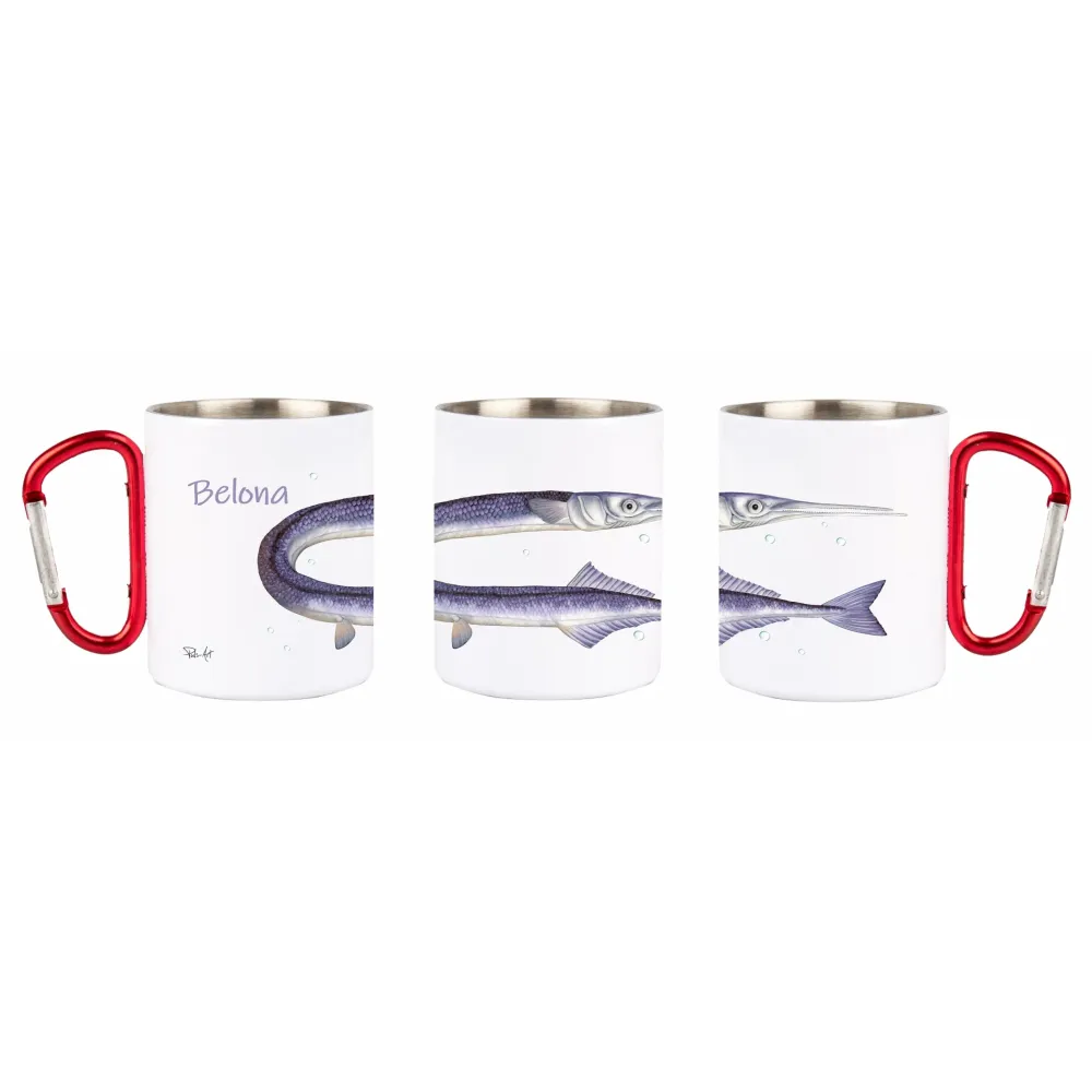 Kubek z czerwonym karabińczykiem - biały - RYBY MORSKIE