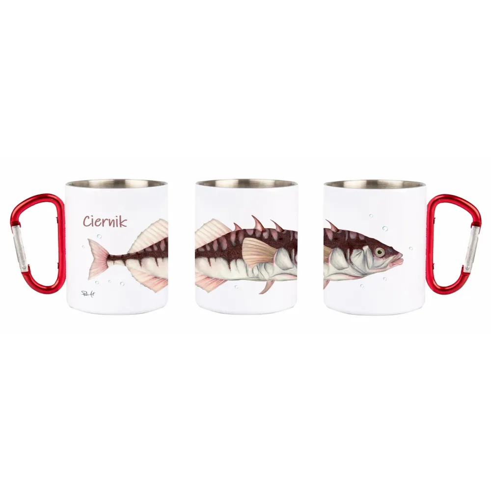 Kubek z czerwonym karabińczykiem - biały - RYBY MORSKIE