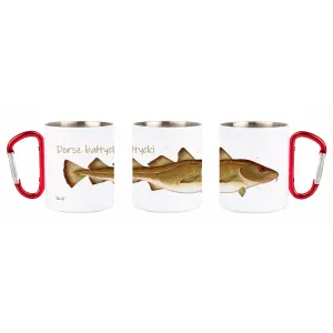 Kubek z czerwonym karabińczykiem - biały - RYBY MORSKIE