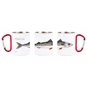 Kubek z czerwonym karabińczykiem - biały - RYBY MORSKIE