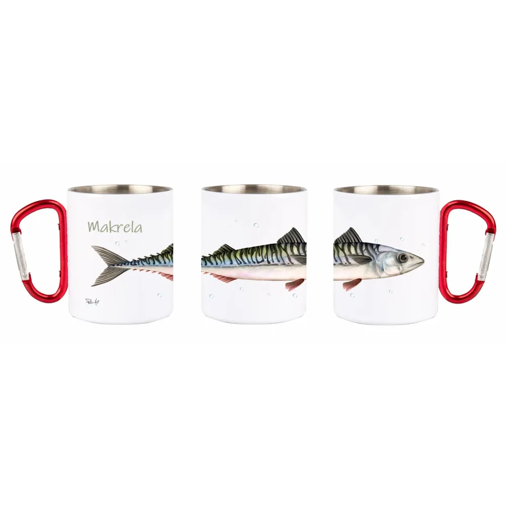 Kubek z czerwonym karabińczykiem - biały - RYBY MORSKIE