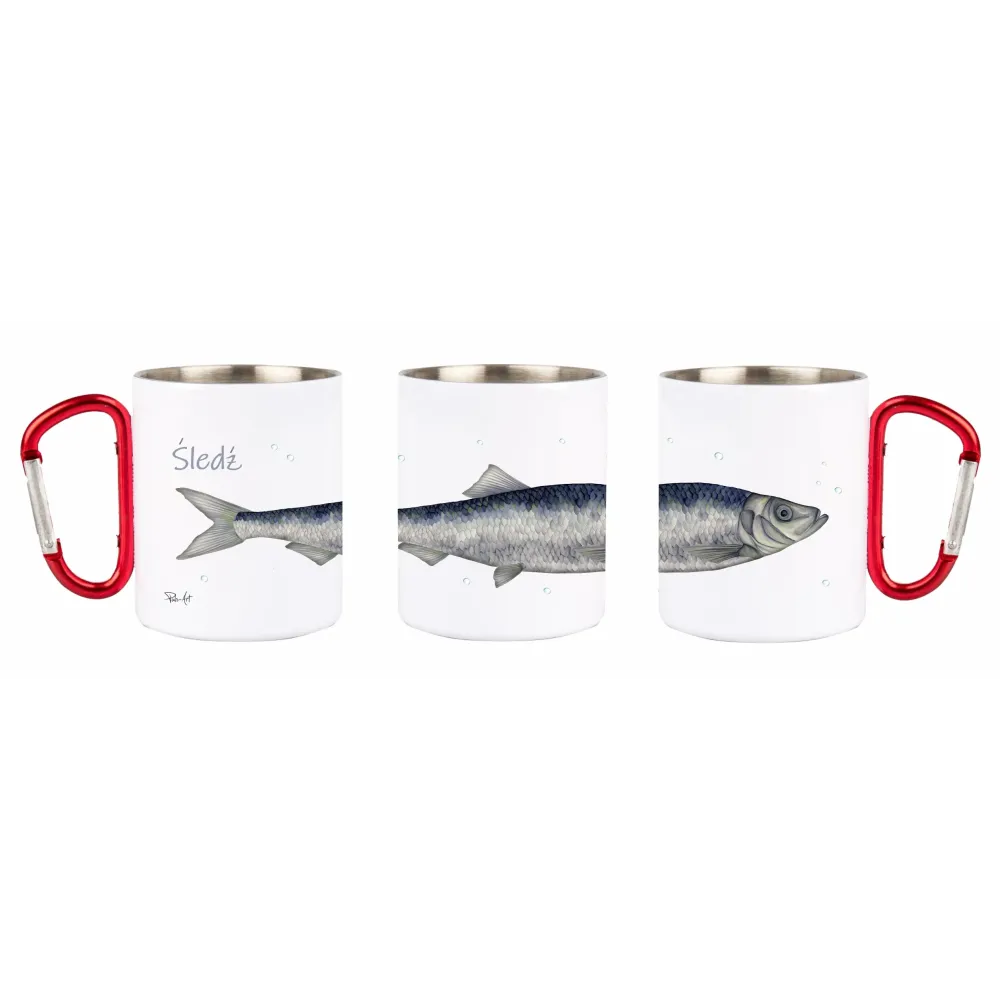 Kubek z czerwonym karabińczykiem - biały - RYBY MORSKIE