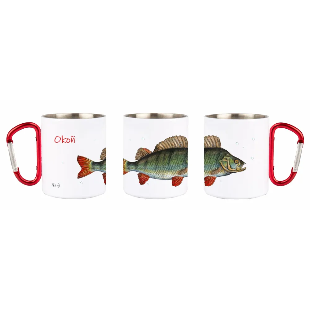 Kubek z czerwonym karabińczykiem - biały - RYBY SŁDKOWODNE