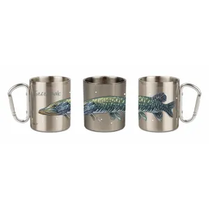 Kubek z karabińczykiem stalowy srebrny - RYBY SŁODKOWODNE