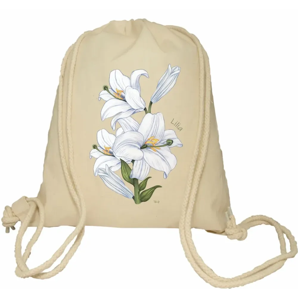 Plecak worek bawełniany Premimum 37x46 naturalny - KWIATY - LILIA