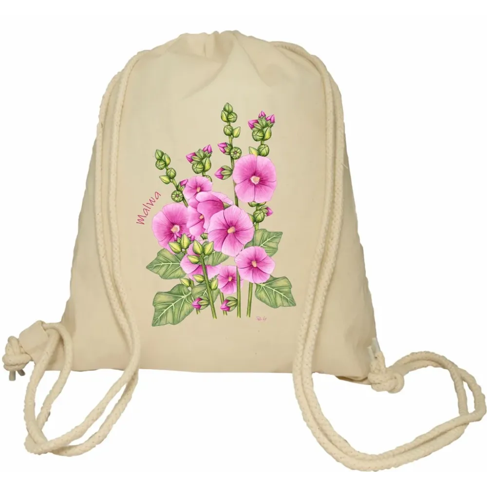 Plecak worek bawełniany Premimum 37x46 naturalny - KWIATY - MALWA