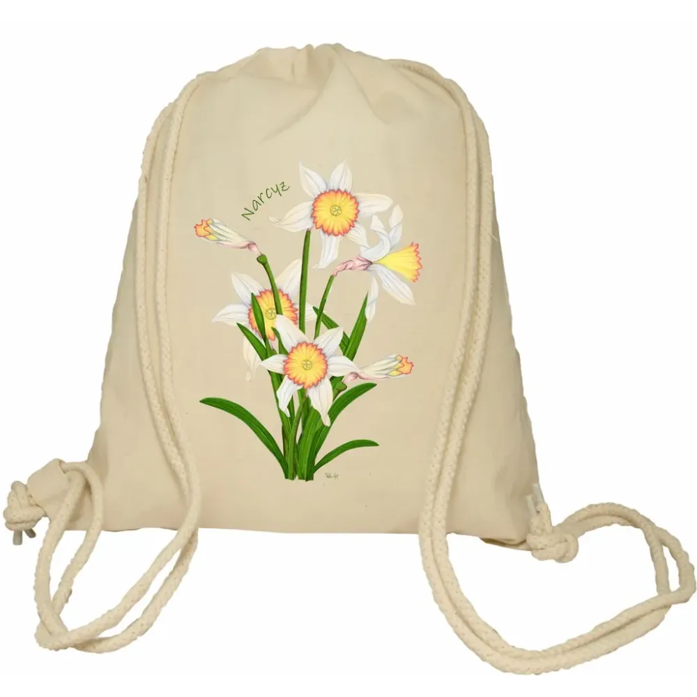 Plecak worek bawełniany Premimum 37x46 naturalny - KWIATY - NARCYZ