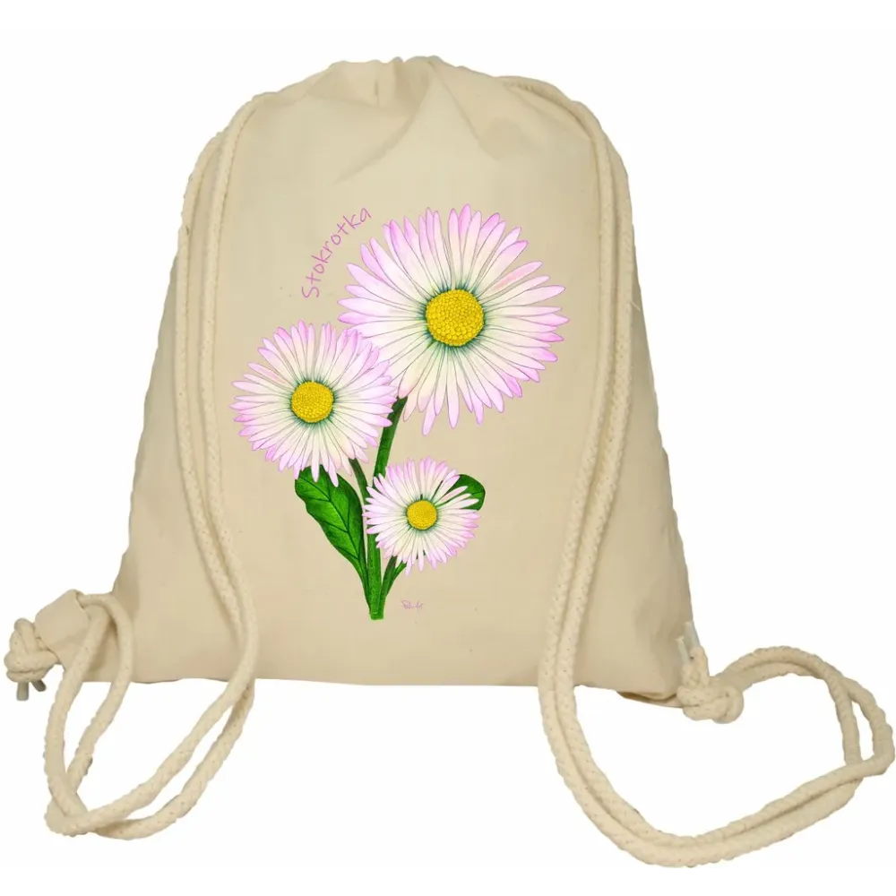 Plecak worek bawełniany Premimum 37x46 naturalny - KWIATY - STOKROTKA