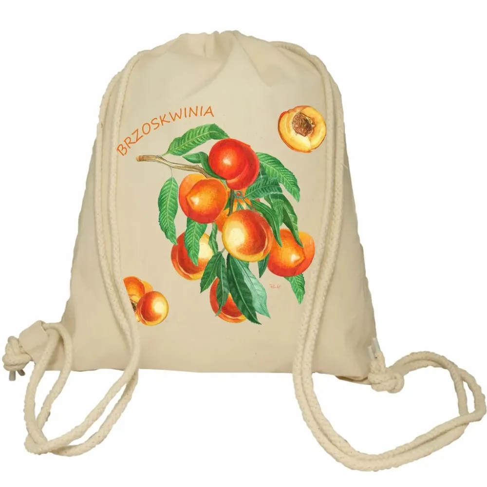 Plecak worek bawełniany Premimum 37x46 naturalny - OWOCE - BRZOSKWINIA