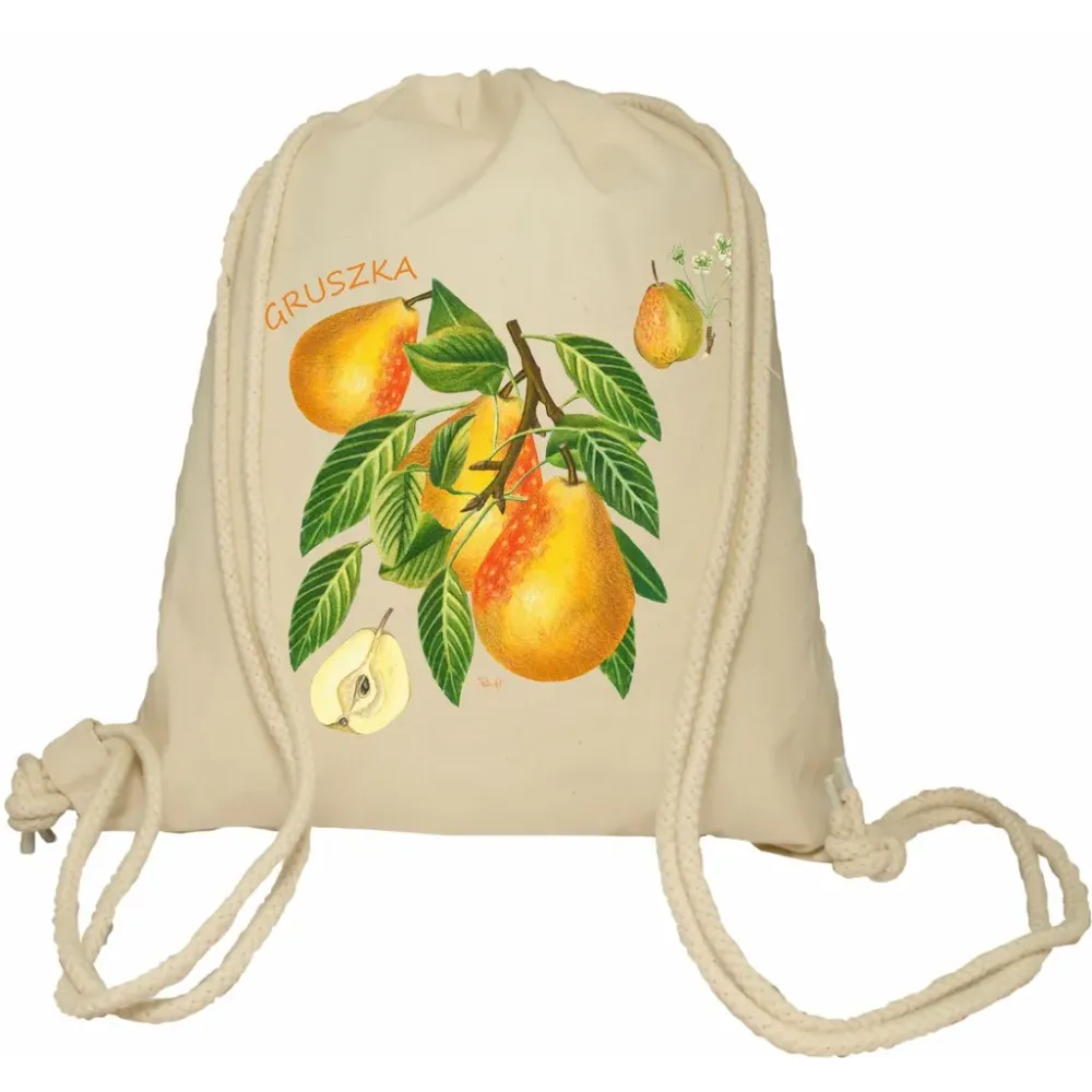 Plecak worek bawełniany Premimum 37x46 naturalny - OWOCE - GRUSZKA