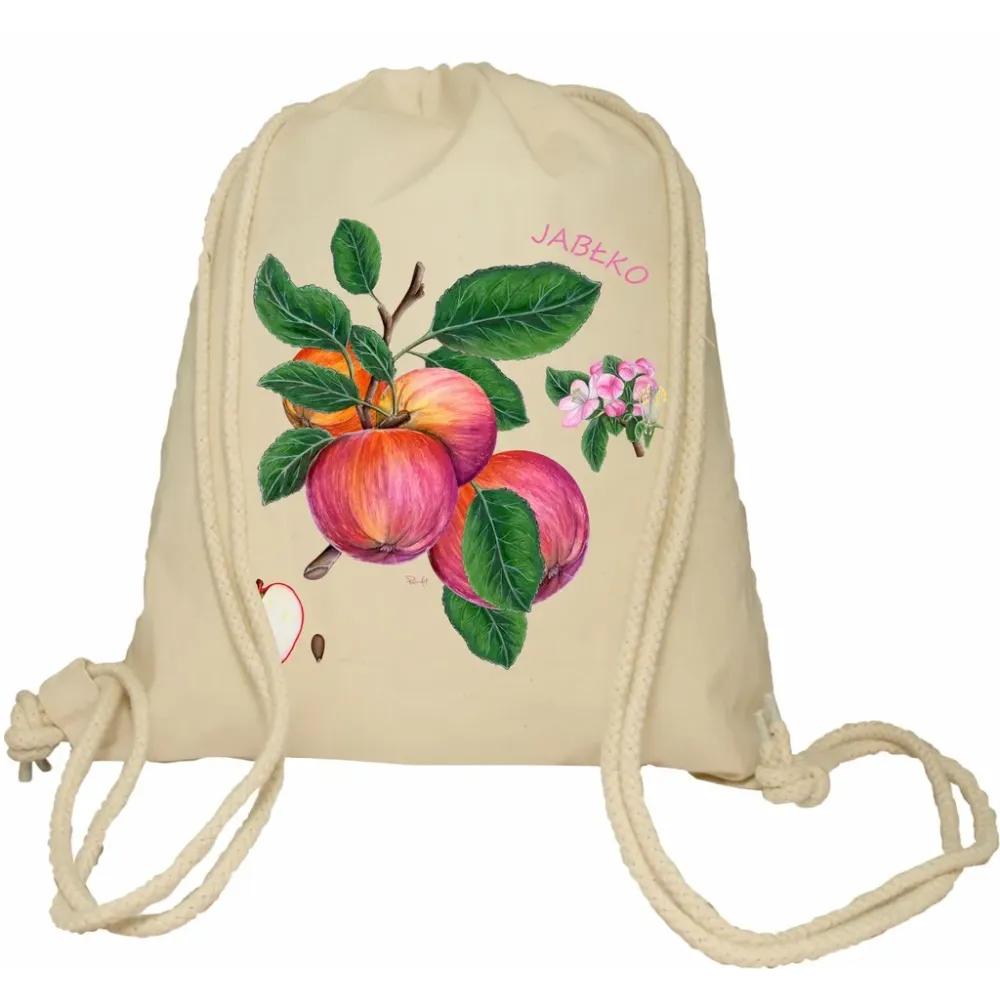 Plecak worek bawełniany Premimum 37x46 naturalny - OWOCE - JABŁKO