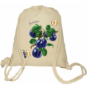 Plecak worek bawełniany Premimum 37x46 naturalny - OWOCE - ŚLIWKA