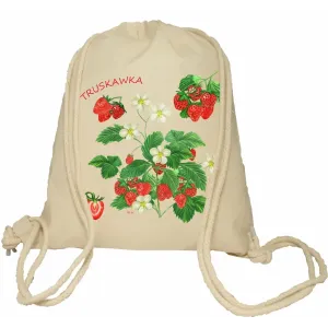Plecak worek bawełniany Premimum 37x46 naturalny - OWOCE - TRUSKAWKA