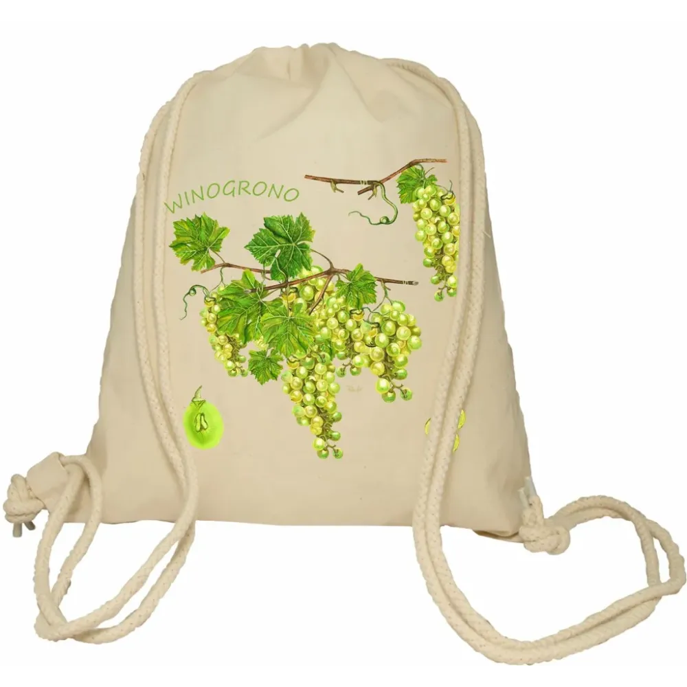 Plecak worek bawełniany Premimum 37x46 naturalny - OWOCE - WINOGRONO