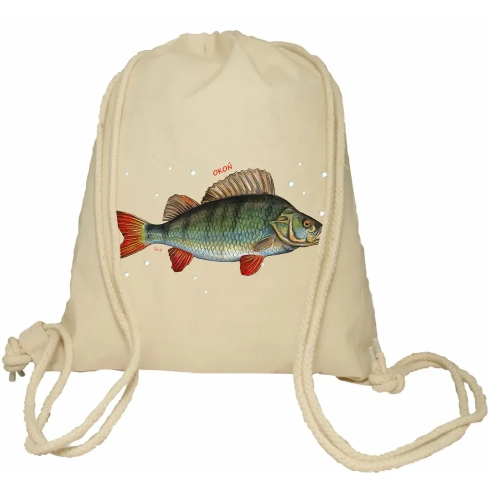 Plecak worek bawełniany Premimum 37x46 naturalny - RYBY SŁODKOWODNE - OKOŃ