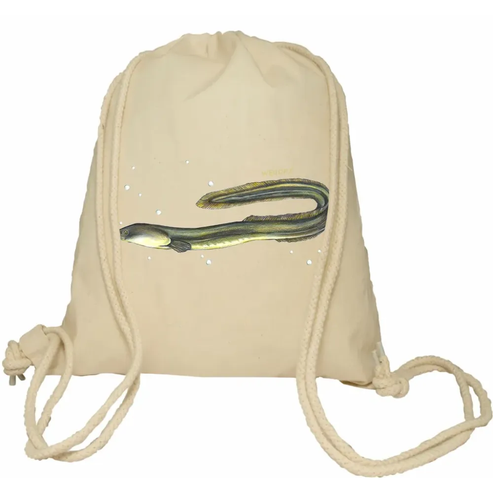 Plecak worek bawełniany Premimum 37x46 naturalny - RYBY SŁODKOWODNE - WĘGORZ